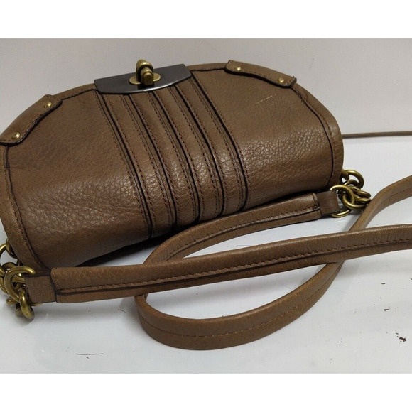 B. Makowsky Brown Pebbled Leather Turnlock Flap Closure Crossbody Bag - Picture 6 of 12